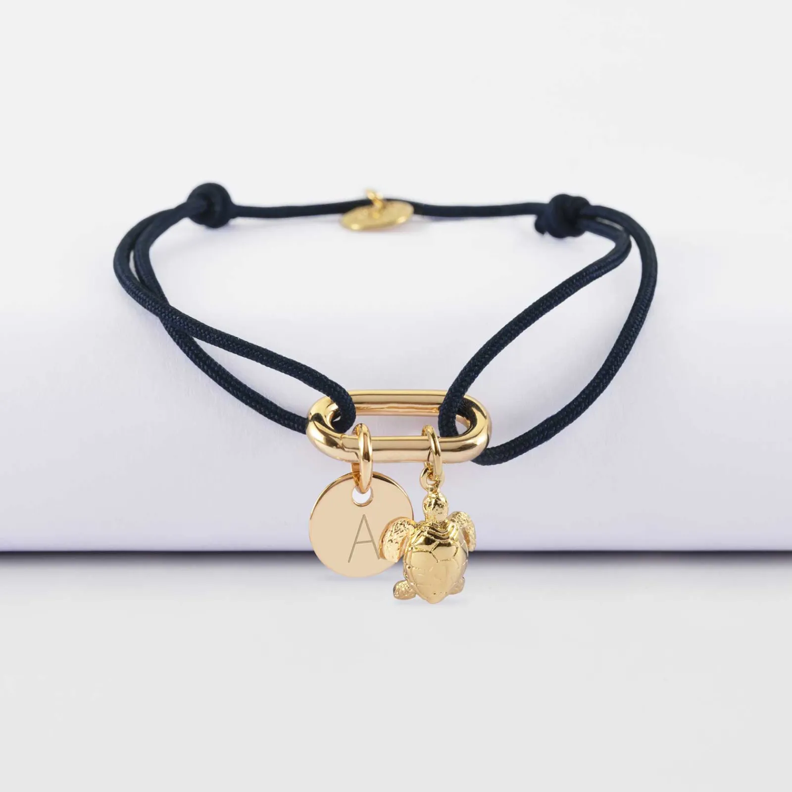Clearance HappyBulle Bracelet personnalisé cordon mousqueton 17x11 mm médaille gravée plaqué or 10 mm et breloque(s) summer - à composer Plaqué or 18k