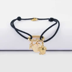 Clearance HappyBulle Bracelet personnalisé cordon mousqueton 17x11 mm médaille gravée plaqué or 10 mm et breloque(s) summer - à composer Plaqué or 18k