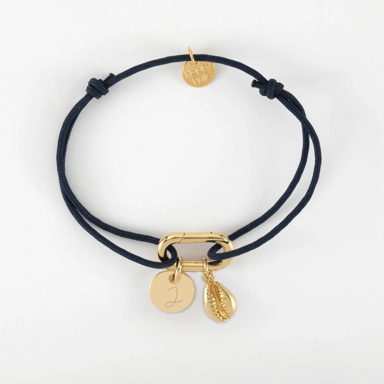 Clearance HappyBulle Bracelet personnalisé cordon mousqueton 17x11 mm médaille gravée plaqué or 10 mm et breloque(s) summer - à composer Plaqué or 18k