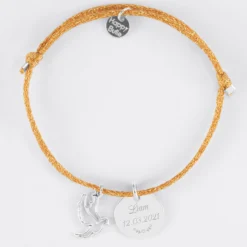 Outlet HappyBulle Bracelet personnalisé cordon pailleté médaille gravée argent 15 mm et breloque colombe 18 mm Argent rhodié 925
