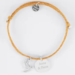 Outlet HappyBulle Bracelet personnalisé cordon pailleté médaille gravée argent 15 mm et breloque colombe 18 mm Argent rhodié 925