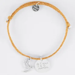 Outlet HappyBulle Bracelet personnalisé cordon pailleté médaille gravée argent 15 mm et breloque colombe 18 mm Argent rhodié 925