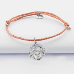Clearance HappyBulle Bracelet personnalisé cordon pailleté médaille Lune zircons crépuscule gravée argent 16 mm Argent rhodié 925
