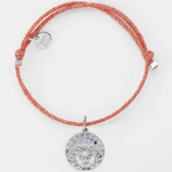 Clearance HappyBulle Bracelet personnalisé cordon pailleté médaille Lune zircons crépuscule gravée argent 16 mm Argent rhodié 925