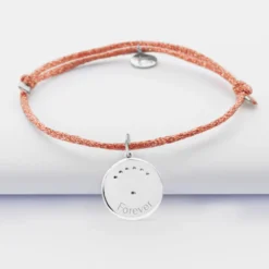 Clearance HappyBulle Bracelet personnalisé cordon pailleté médaille Lune zircons crépuscule gravée argent 16 mm Argent rhodié 925