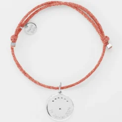 Clearance HappyBulle Bracelet personnalisé cordon pailleté médaille Lune zircons crépuscule gravée argent 16 mm Argent rhodié 925