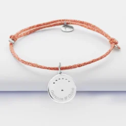 Clearance HappyBulle Bracelet personnalisé cordon pailleté médaille Lune zircons crépuscule gravée argent 16 mm Argent rhodié 925