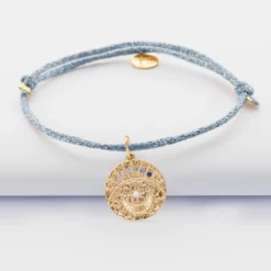 Discount HappyBulle Bracelet personnalisé cordon pailleté médaille Lune zircons crépuscule gravée plaqué or 16 mm Plaqué or 18k