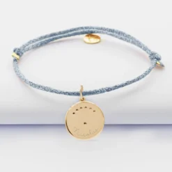 Discount HappyBulle Bracelet personnalisé cordon pailleté médaille Lune zircons crépuscule gravée plaqué or 16 mm Plaqué or 18k