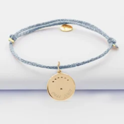Discount HappyBulle Bracelet personnalisé cordon pailleté médaille Lune zircons crépuscule gravée plaqué or 16 mm Plaqué or 18k