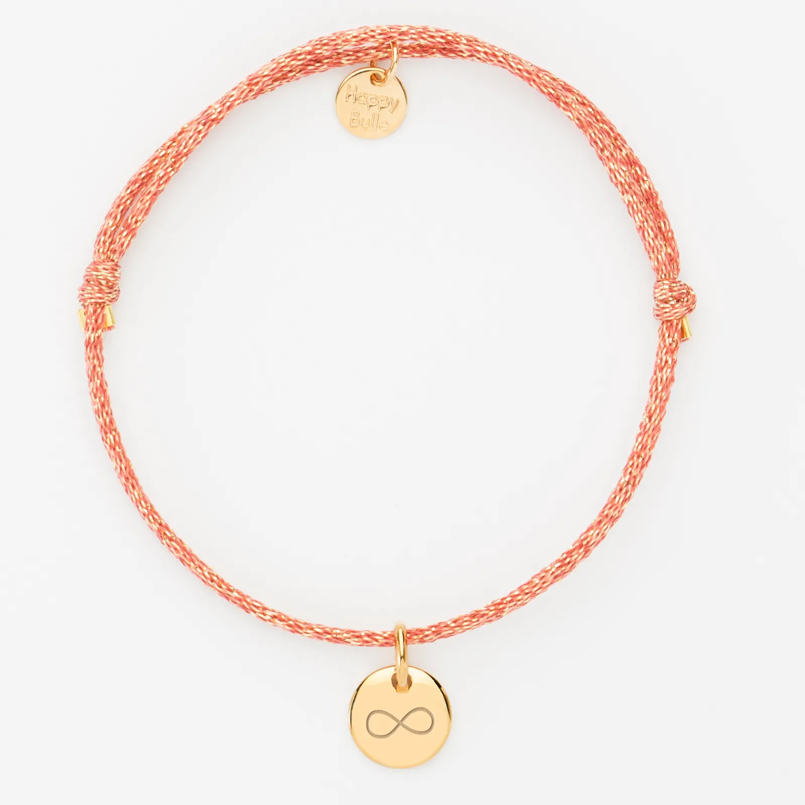 HappyBulle Bracelet personnalisé cordon pailleté médaille gravée plaqué or initiale 10 mm Plaqué or 18k