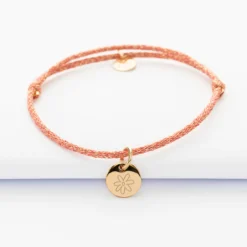 HappyBulle Bracelet personnalisé cordon pailleté médaille gravée plaqué or initiale 10 mm Plaqué or 18k
