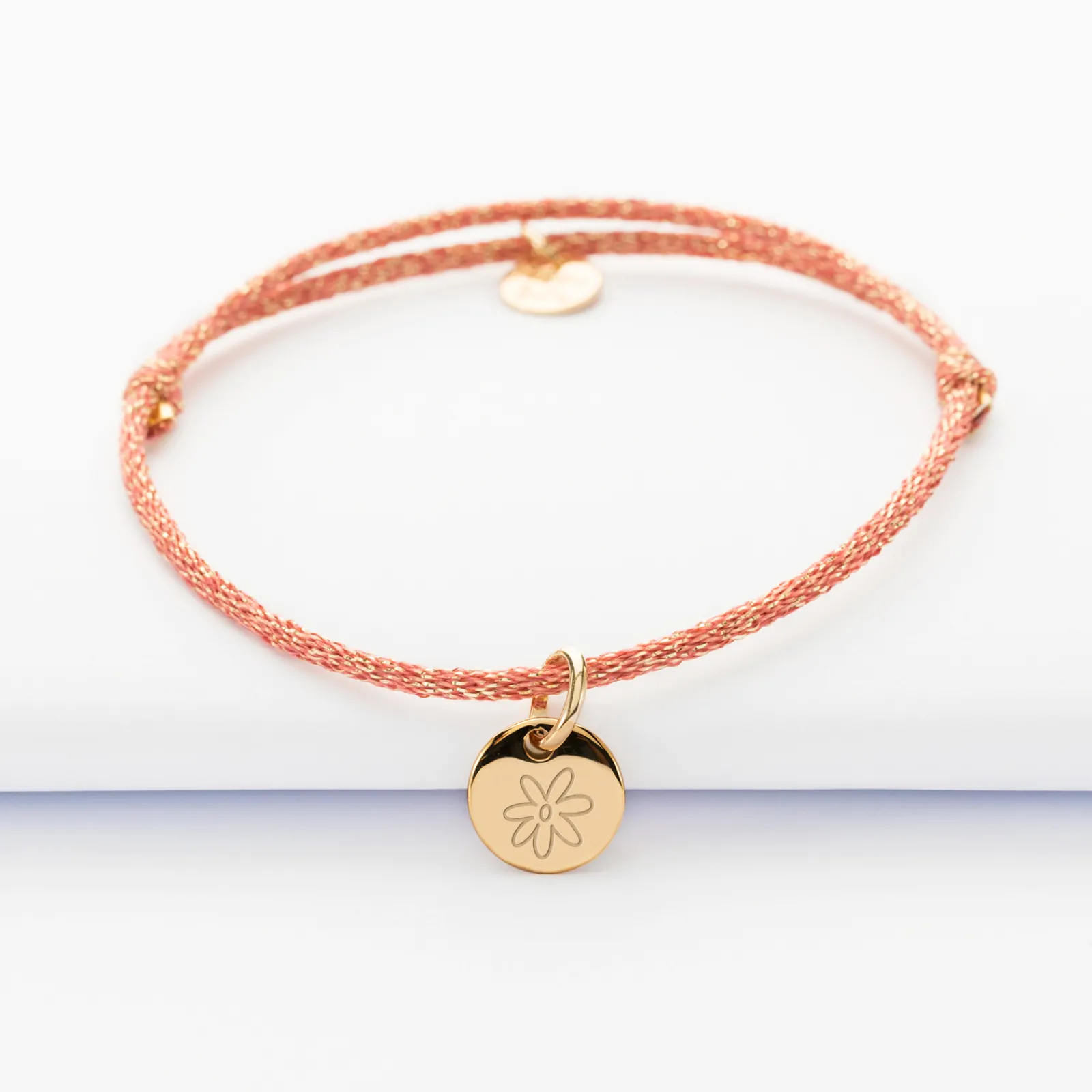HappyBulle Bracelet personnalisé cordon pailleté médaille gravée plaqué or initiale 10 mm Plaqué or 18k