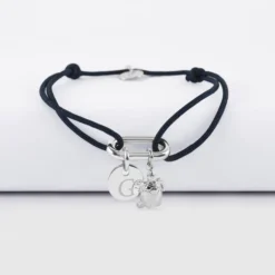 Hot HappyBulle Bracelet personnalisé cordon mousqueton 17x11 mm médaille gravée argent 10 mm et breloque(s) summer - à composer Argent rhodié 925