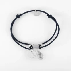 Hot HappyBulle Bracelet personnalisé cordon mousqueton 17x11 mm médaille gravée argent 10 mm et breloque(s) summer - à composer Argent rhodié 925