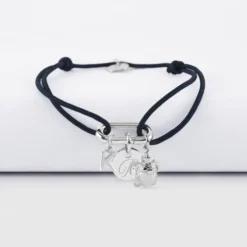 Hot HappyBulle Bracelet personnalisé cordon mousqueton 17x11 mm médaille gravée argent 10 mm et breloque(s) summer - à composer Argent rhodié 925