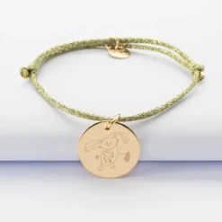 New HappyBulle Bracelet personnalisé cordon pailleté médaille gravée plaqué or 19 mm Plaqué or 18k
