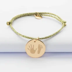 New HappyBulle Bracelet personnalisé cordon pailleté médaille gravée plaqué or 19 mm Plaqué or 18k