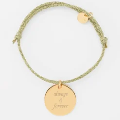 New HappyBulle Bracelet personnalisé cordon pailleté médaille gravée plaqué or 19 mm Plaqué or 18k