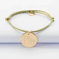 New HappyBulle Bracelet personnalisé cordon pailleté médaille gravée plaqué or 19 mm Plaqué or 18k