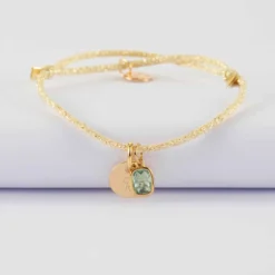 HappyBulle Bracelet personnalisé cordon pailleté médaille gravée plaqué or 10 mm et breloque rectangle zircon plaqué or 9 mm