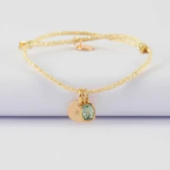 HappyBulle Bracelet personnalisé cordon pailleté médaille gravée plaqué or 10 mm et breloque rectangle zircon plaqué or 9 mm