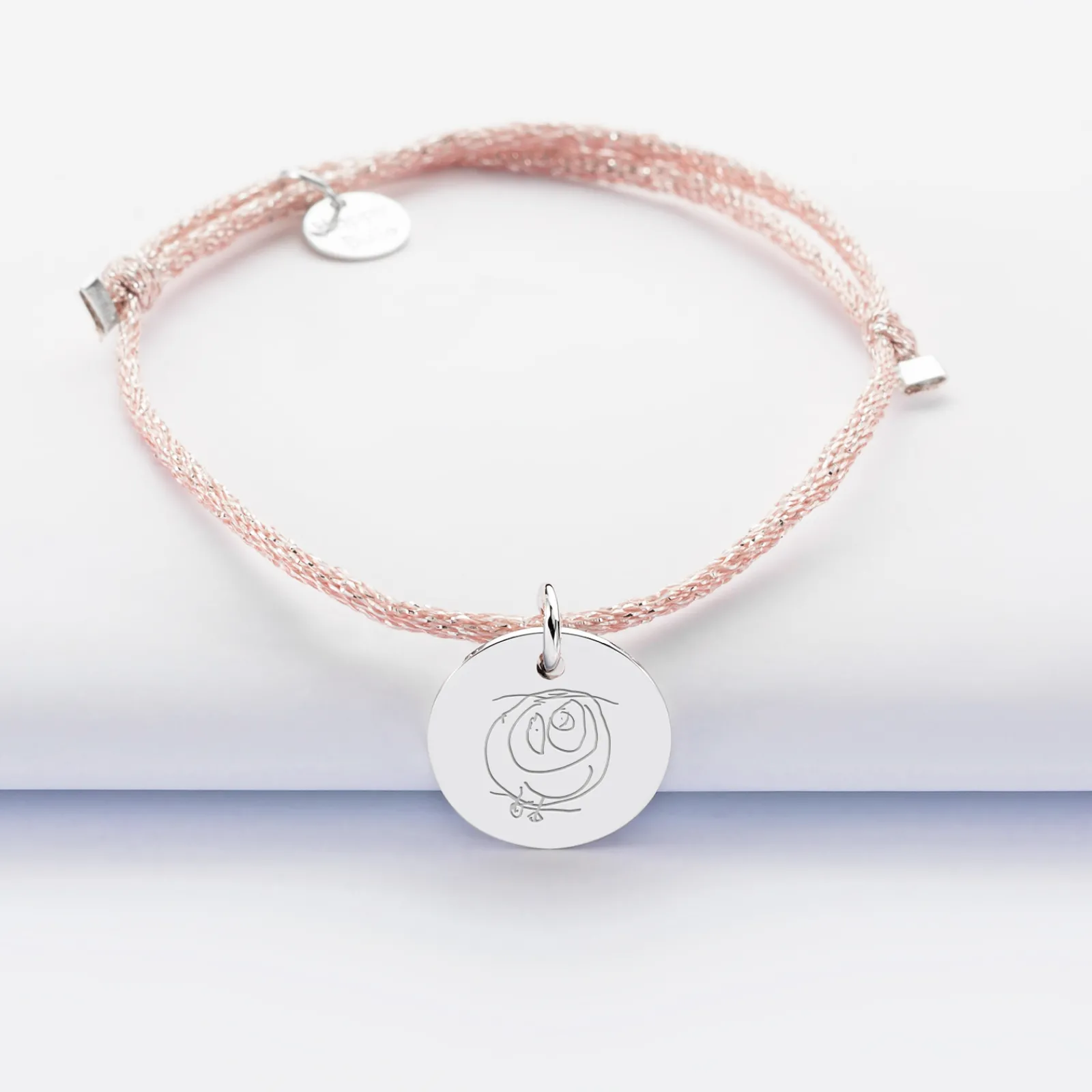 Outlet HappyBulle Bracelet personnalisé cordon pailleté médaille gravée argent 15 mm Argent rhodié 925