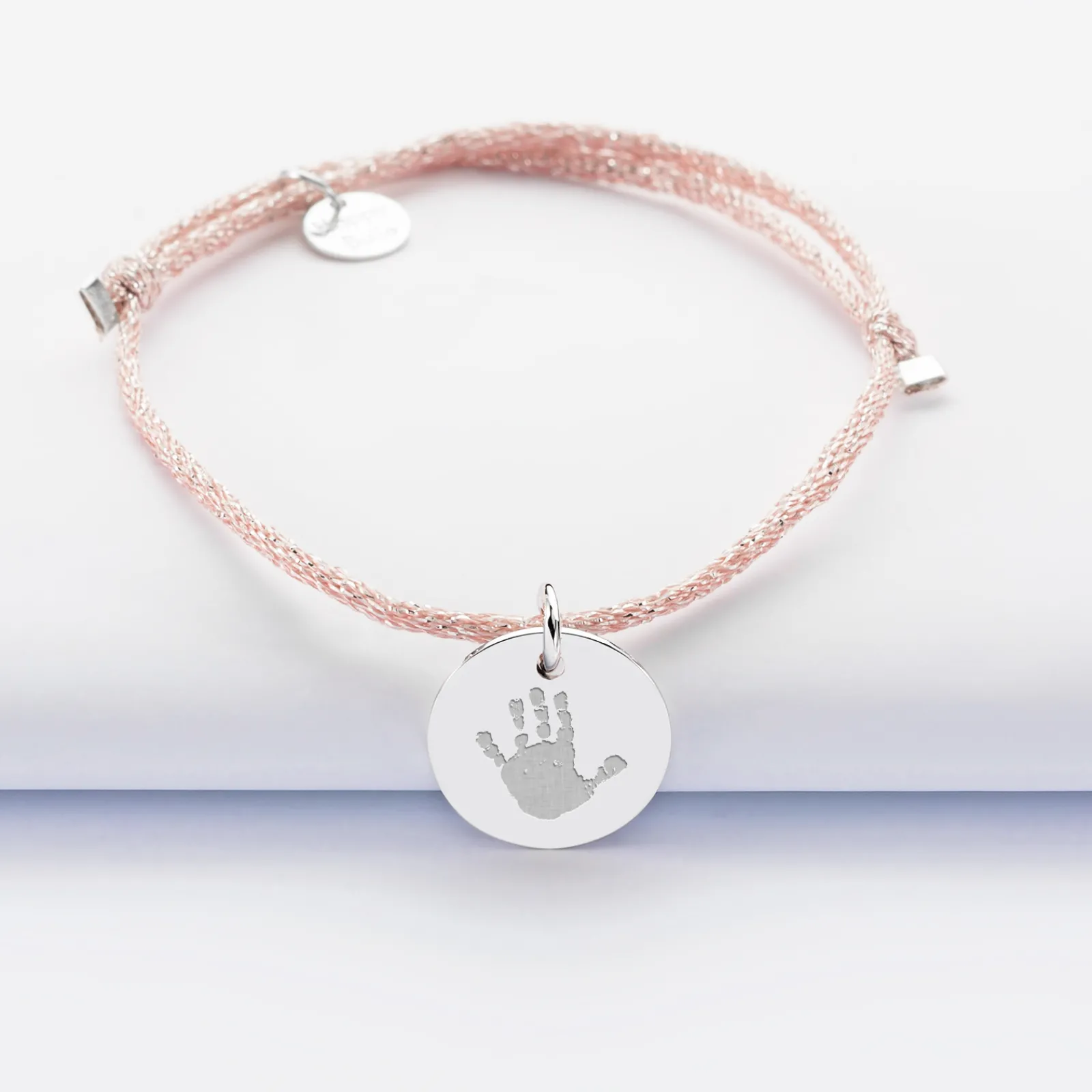 Outlet HappyBulle Bracelet personnalisé cordon pailleté médaille gravée argent 15 mm Argent rhodié 925