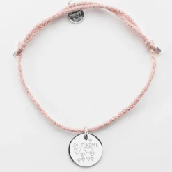 Outlet HappyBulle Bracelet personnalisé cordon pailleté médaille gravée argent 15 mm Argent rhodié 925