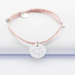 Outlet HappyBulle Bracelet personnalisé cordon pailleté médaille gravée argent 15 mm Argent rhodié 925