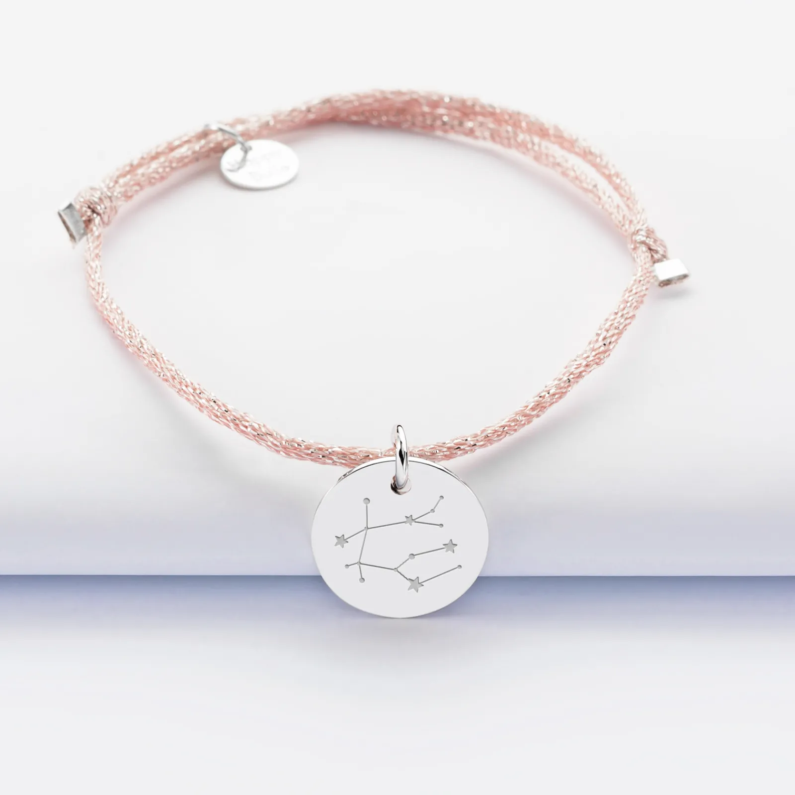 Outlet HappyBulle Bracelet personnalisé cordon pailleté médaille gravée argent 15 mm Argent rhodié 925