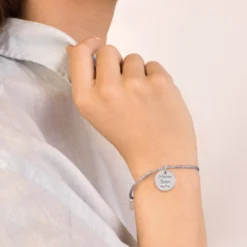 Outlet HappyBulle Bracelet personnalisé cordon pailleté médaille gravée argent 15 mm Argent rhodié 925