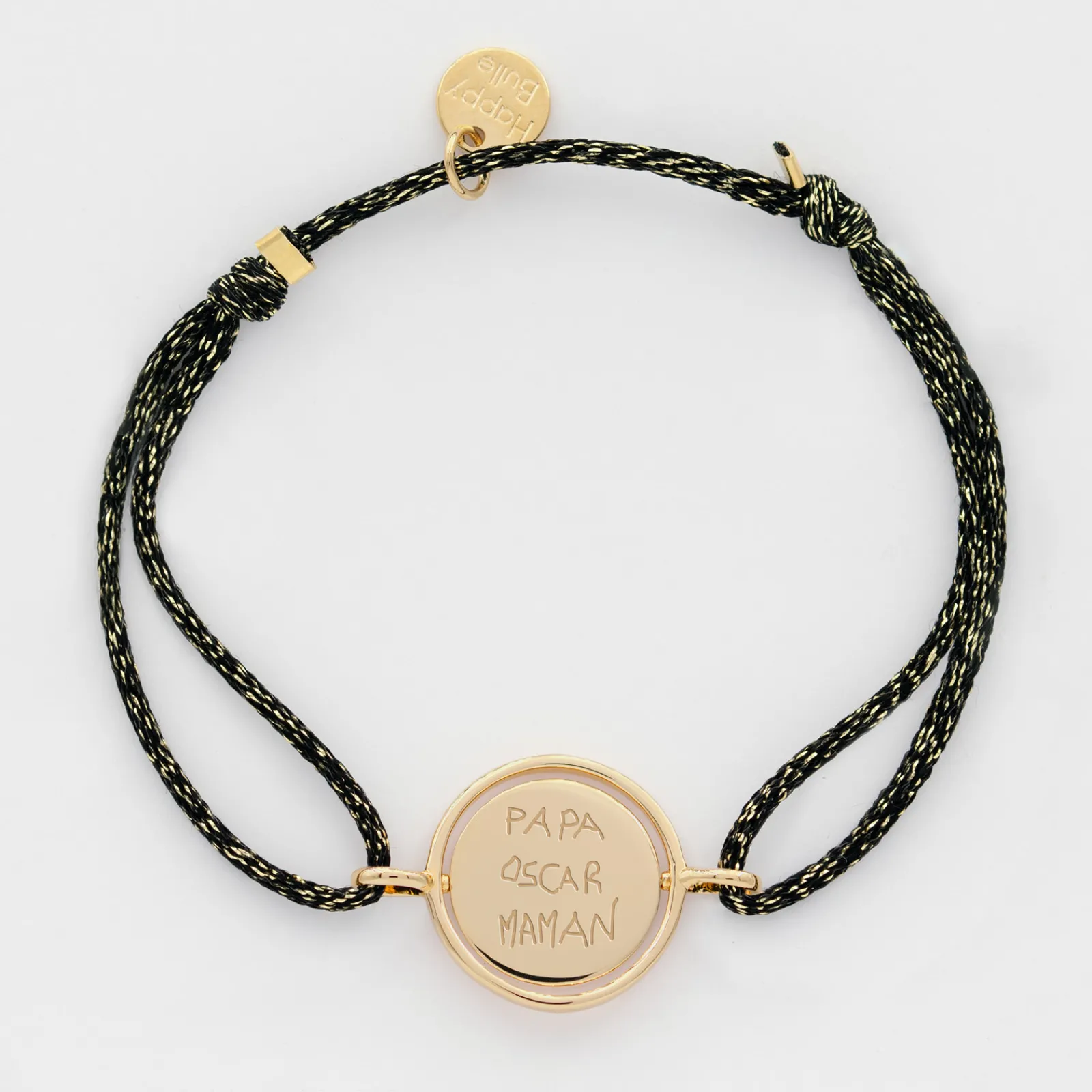 Hot HappyBulle Bracelet personnalisé cordon pailleté médaille réversible Eternelle gravée plaqué or 2 trous 16 mm Plaqué or 18k