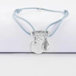 Online HappyBulle Bracelet personnalisé cordon mousqueton perle 17x11 mm médaille gravée argent 15 mm et breloque(s) summer - à composer Argent rhodié 925