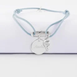 Online HappyBulle Bracelet personnalisé cordon mousqueton perle 17x11 mm médaille gravée argent 15 mm et breloque(s) summer - à composer Argent rhodié 925
