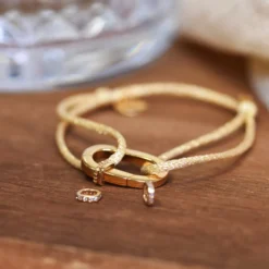 Discount HappyBulle Bracelet personnalisé cordon pailleté collection Chapitre mousqueton 11x19 mm plaqué or - à composer Plaqué or 18k