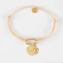 Outlet HappyBulle Bracelet personnalisé cordon mousqueton 17x11 mm médaille gravée plaqué or 15 mm et breloque(s) summer - à composer Plaqué or 18k