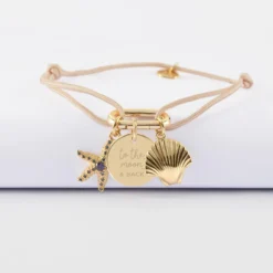 Outlet HappyBulle Bracelet personnalisé cordon mousqueton 17x11 mm médaille gravée plaqué or 15 mm et breloque(s) summer - à composer Plaqué or 18k
