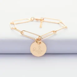 New HappyBulle Bracelet personnalisé grandes mailles médaille gravée plaqué or 15 mm Plaqué or 18k