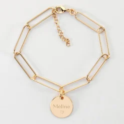 New HappyBulle Bracelet personnalisé grandes mailles médaille gravée plaqué or 15 mm Plaqué or 18k