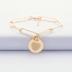 New HappyBulle Bracelet personnalisé grandes mailles médaille gravée plaqué or 15 mm Plaqué or 18k