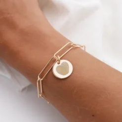 New HappyBulle Bracelet personnalisé grandes mailles médaille gravée plaqué or 15 mm Plaqué or 18k