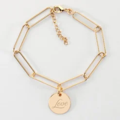 New HappyBulle Bracelet personnalisé grandes mailles médaille gravée plaqué or 15 mm Plaqué or 18k