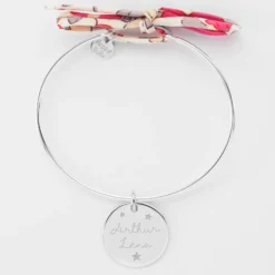 Discount HappyBulle Bracelet personnalisé jonc argent et cordon Liberty médaille gravée 19 mm Argent rhodié 925