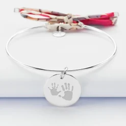 Discount HappyBulle Bracelet personnalisé jonc argent et cordon Liberty médaille gravée 19 mm Argent rhodié 925