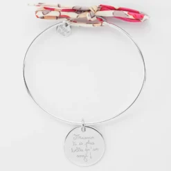 Discount HappyBulle Bracelet personnalisé jonc argent et cordon Liberty médaille gravée 19 mm Argent rhodié 925