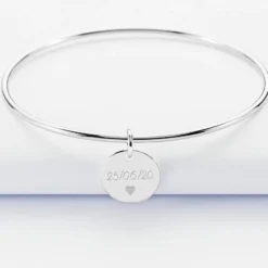 Online HappyBulle Bracelet personnalisé jonc argent médaille gravée 15 mm Argent rhodié 925