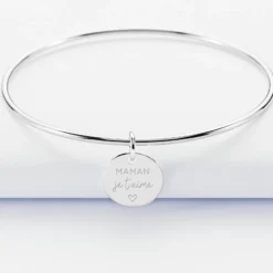 Online HappyBulle Bracelet personnalisé jonc argent médaille gravée 15 mm Argent rhodié 925