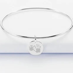 Online HappyBulle Bracelet personnalisé jonc argent médaille gravée 15 mm Argent rhodié 925