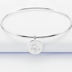 Online HappyBulle Bracelet personnalisé jonc argent médaille gravée 15 mm Argent rhodié 925
